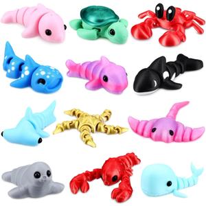 Honoson 12 Pcs 3D Printed Animal Fidget 3D Mini Animal Flexible Cute Articulated Small Stress Pet Relief Fidget for Adult Party Favors Home Display(6-10cm,Marine Animals)
