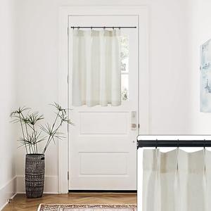 Door Curtain for Door Window,Small Linen Sheer Privacy Boho Pinch Pleated Sliding Front Back Door Curtain for Kitchen Inside House Glass Window,26 x 40 Inch Length
