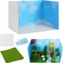Cardboard Diorama Kit 4 Pcs Includes Diorama Box for Display Artificial Grass with Double-Sided Tapes Blue Sand Ideals for DIY Crafts