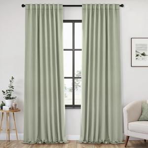 ANRODUO Back Tab Blackout Curtains for Bedroom Living Room, Rod Pocket Pinch Pleated Thermal Insulated Room Darkening Curtains 120 Inches Long 2 Panels, Sage Green, 52 x 120 Inch