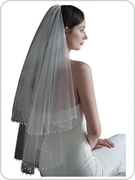 Bride Veils Bachelorette Party Veil White Bow Wedding Veil Soft Tulle Bridal Veils with Comb for Women and Girls