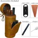 DECKEEP Yellow Brown Cylindrical Cigar Jar, Portable Cigar Humidor Case with Cigars V-Cut Cigar Cutter,Cedar Wood Strips,Front Useful Cigar Accessories Pocket Pouch,Hold 5 Cigars (Brown)