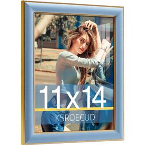 11x14 Velvet Picture Frame, Spruce Blue 11x14 Velvet Photo Frame with Vintage Gold Border, 11 by 14 Poster Frame with HD Real Glass Horizontal & Vertical Display for Tabletop and Wall Decor (1 Pack)