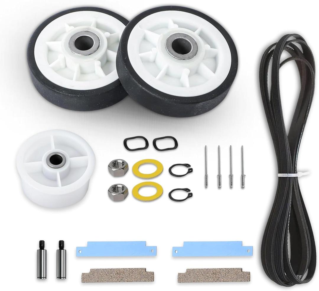 For Maytag Neptune 3000 Series MDE6000AYW MDE5500AYW Dryer Repair Kit Replaces Drum Rollers 12001541 303373K W10116741 303373, Belt 33002535 WP33002535 33001777, Idler Pulley 6-3700340 WP6-3700340