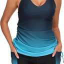Halcurt Women's Two Piece Swimsuits Tankini Sets with Shorts and Pocket Tummy Control Drawstring Bathing Suit XL