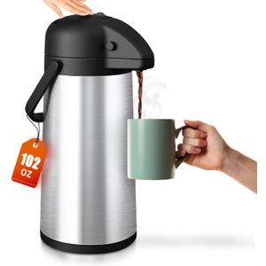 Esemoil Coffee Carafe for Keeping Hot with Pump, 102oz/3L Large Capacity Airpot Coffee Dispenser, Insulated Stainless Steel Thermal for Hot/Cold Water Liquid Tea Chocolate for Hot Cocoa for Parties