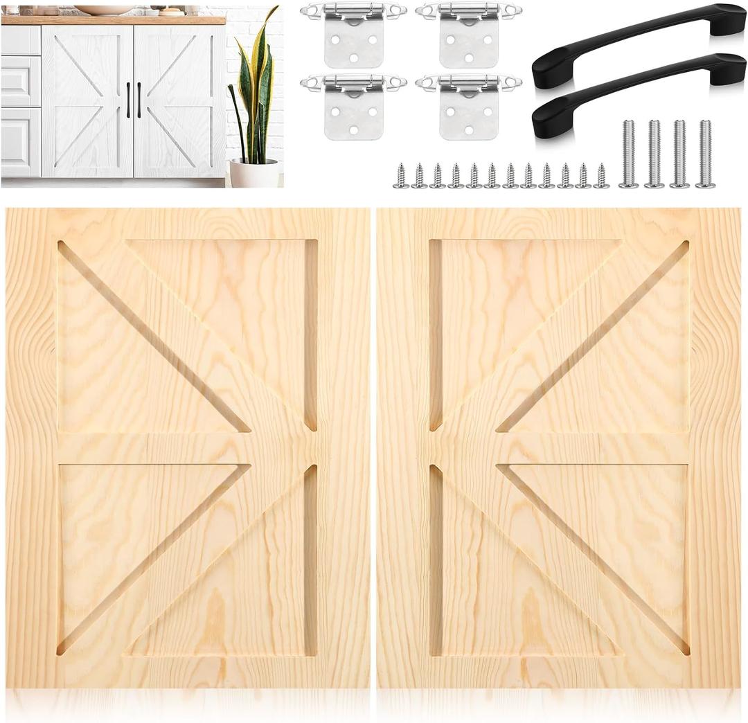 Sintuff 2 Sets 17'' W x 22.5'' H Unfinished Kitchen Cabinet Door Replacement with Hinges, Handles, Shaker Cabinet Doors Front Replacement for Kitchen Bathroom Vanity Closet