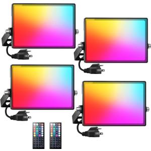 Onforu LED Flood Light Outdoor 30W 2500LM, Color Changing RGBW Floodlight with Remote, 2700K Warm White IP66 Stage Lights Indoor Uplights for Events, Uplighting for Halloween 4 Pack