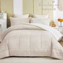 Exclusivo Mezcla Lightweight Reversible Queen Size Comforter Set, Down Alternative Comforter with 2 Pillow Sham, Queen Size Bedding Set for All Seasons, Brich Beige/White