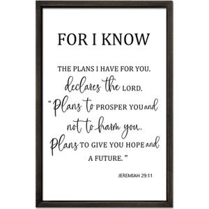 FZMHASLWW Christian Jeremiah 29 11 Wall Decor 24"16" Scripture Sign Jesus Bible Verse Quotes Master Bedroom Family Wood Framed Wall Hanging Art (Black) (For I Know The PlansBlack))