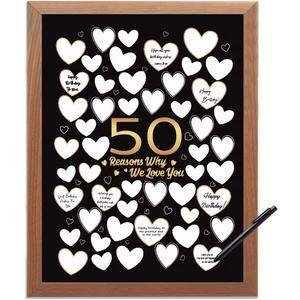 50 Reason Why We Love You,50th Birthday Wall Decor,Birthday Gifts for Women Men,Guest Canvas 50th Anniversary or Birthday Party Favors Decoration-24x18 inches