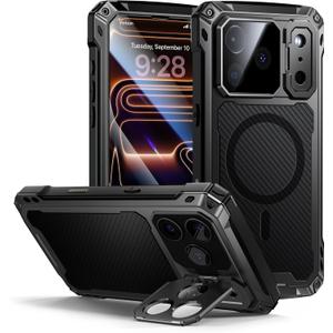 Lanhiem for iPhone 17 Pro Max Metal Case with Kickstand, Compatible with MagSafe, Built in Tempered Glass Screen Protector, Heavy Duty Shockproof Rugged Phone Cases, Full Body Tough Cover 6.9" (Black)