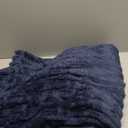 Exclusivo Mezcla Fleece Throw Blanket for Couch, Super Soft Striped Jacquard Bed Blanket, Lightweight Fuzzy Cozy for All Seasons, 50x60 Inches, Navy Blue