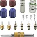 17PCS Car Air Conditioning Valve Core Kit, R12 R134A Teflon Seal Cap Valve Kit with Removal Tool for High Low-Pressure A/C Service Port, Car & HVAC AC Refrigerant Tool (Red)
