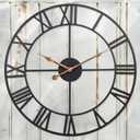 Outdoor Clocks for Patio, Large Outdoor Pool Clock, Vintage Metal Outdoor Clock Silent Battery Operated, European Industrial Skeleton Wall Clock for Backyard/Garden/Fence, 18 in (Roman Black)