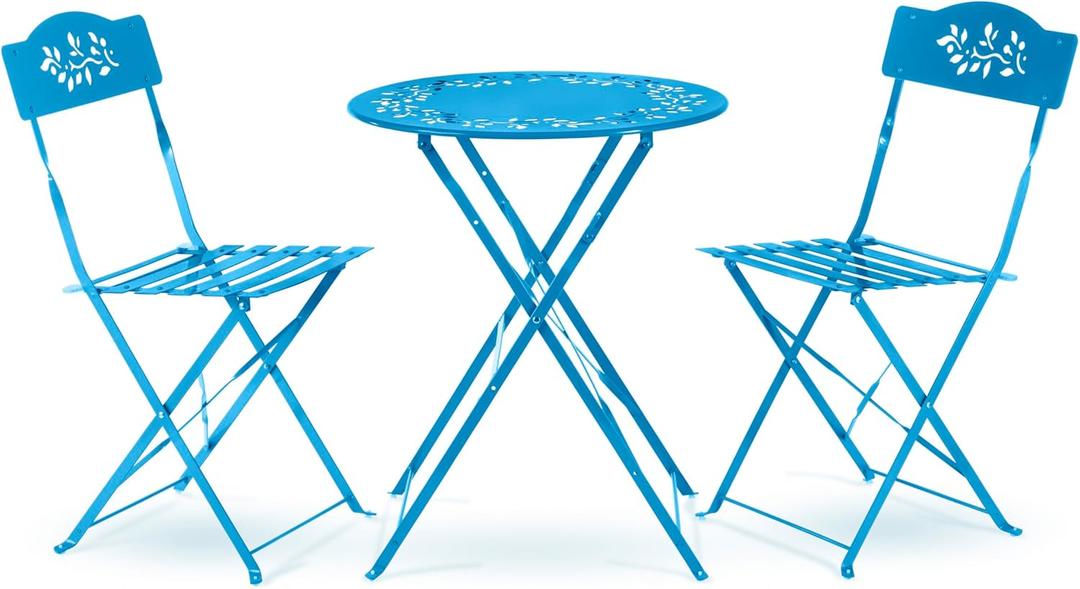 Alpine Corporation | 3-Piece Folding Bistro Set  Steel Table & 2 Chairs for Indoor/Outdoor Patio, Balcony, Garden, Porch & Deck  Durable Blue Furniture
