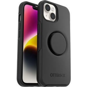 OtterBox iPhone 14 Plus Otter + Pop Symmetry Series Case - Black, Integrated PopSockets PopGrip, Slim, Pocket-Friendly, Raised Edges Protect Camera & Screen