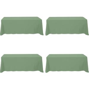 BRILLMAX 4 Pack Sage Green Tablecloths 90 x 156 Inch for 8ft Rectangle Tables - 150 GSM Polyester Fabric, Floor Length Drop, Water, Stain & Wrinkle Resistant Cloth Cover for Wedding Reception Banquet