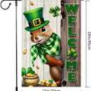 3 x Spring St Patricks Day Garden Flag 12x18inch Double Sided Burlap The Squirrel Lucky Shamrock Garden Flags Happy St. Patrick's Day For Outdoor Yard Patio Lawn Decor,Green Hat with Clovers Gold Coin Pot Welcome Outside Decorations Banner (RMQ88)
