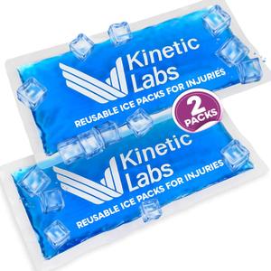 Gel Ice Packs for Injuries Reusable (2 Pack) 9.5" x 4.5"  Gel Cold Soft Ice Pack by Kinetic Labs  Flexible & Soft Packs for Knee, Shoulder, Back (Regular)