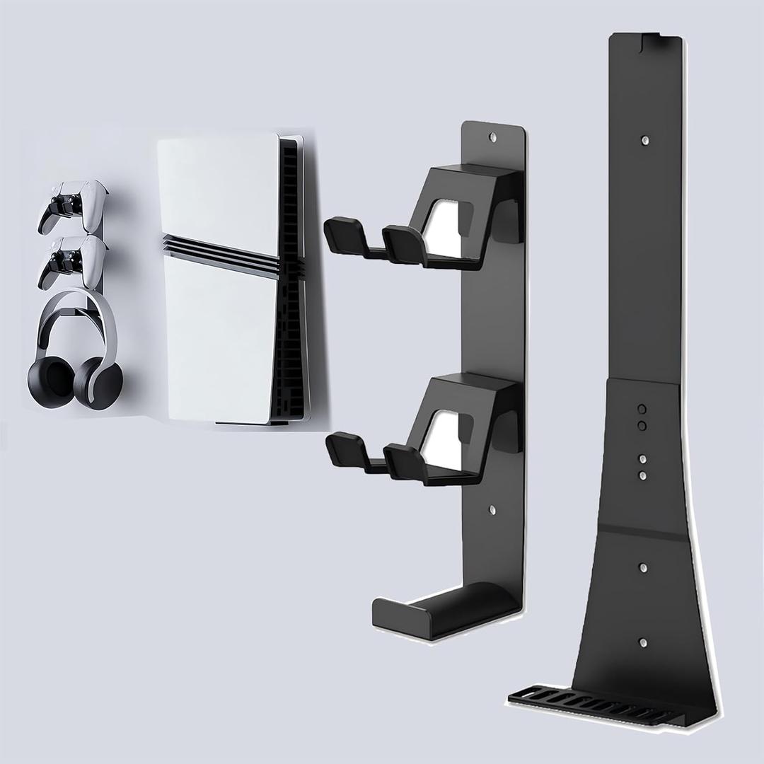 Wall Mount Kit for PS5 with Controller and Headphone Holders, Compatible with PS5 Pro/Slim, Black