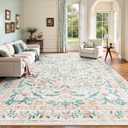 8x10 Area Rugs, Machine Washable Low Pile Floral Rugs for Living Room, Bedroom, Large Boho Area Rug with Non-Slip Backing for Dining Room(Pink Bloom)