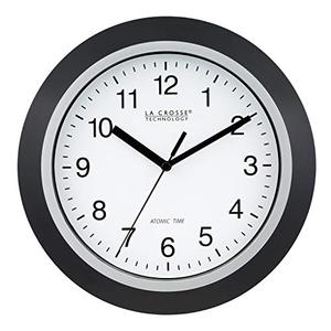 La Crosse Technology WT-3102B 10-Inch WWVB Self-set Analog Wall Clock and automatic DST reset,Black/silver