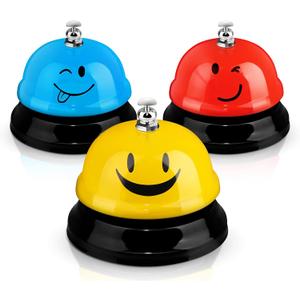 Hotop 3 Pcs Desk Bell for Service Funny Front Desk Smile Face Metal Ringer Call Bell for Kitchen Hotel Restaurant Classroom(Smile Face,Red, Yellow, Blue)