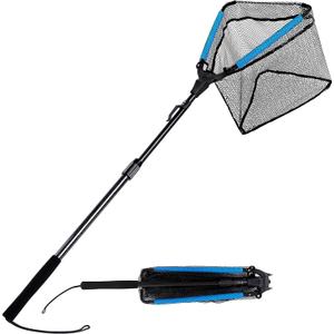 PLUSINNO Fishing Net Fish Floating Landing Net, Kayak Nets with Fixed Foldable Telescopic Pole Handle, Bass Trout Fishing Nets with Nylon Mesh for Pond Lake River, Fishing Gear Gifts for Men Anglers