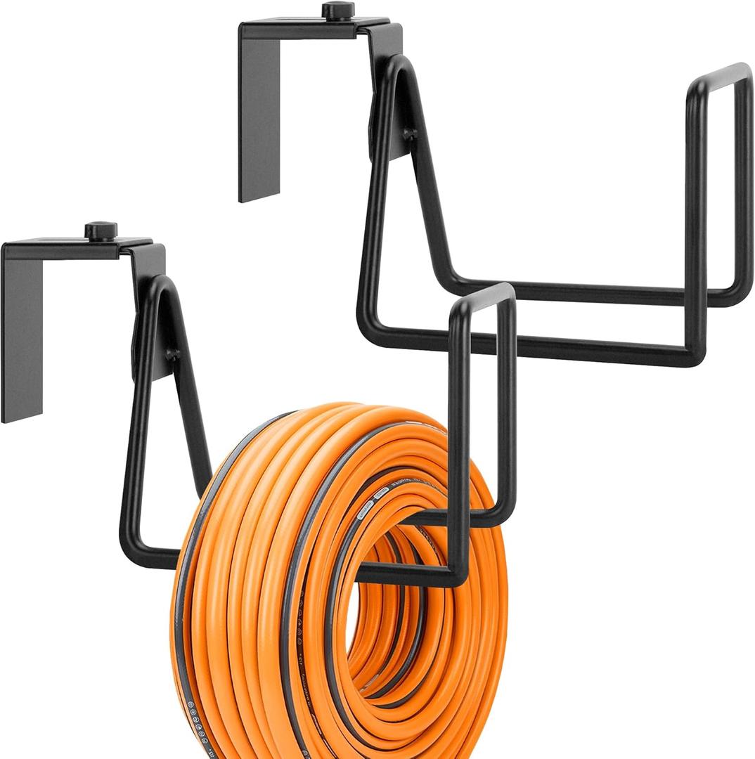 Adnee 2 Pack Garden Hose Holder - Heavy Duty Wall Mount Hose Hanger - Adjustable Hose Reel Hose Hooks for Water Hose Storage and Extension Cords (Black)