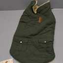 Queenmore Warm Dog Coat, Cold Weather Puffer Dog Jacket with Ultra Thick Plush Lining, Storage Pockets (Green, Large)