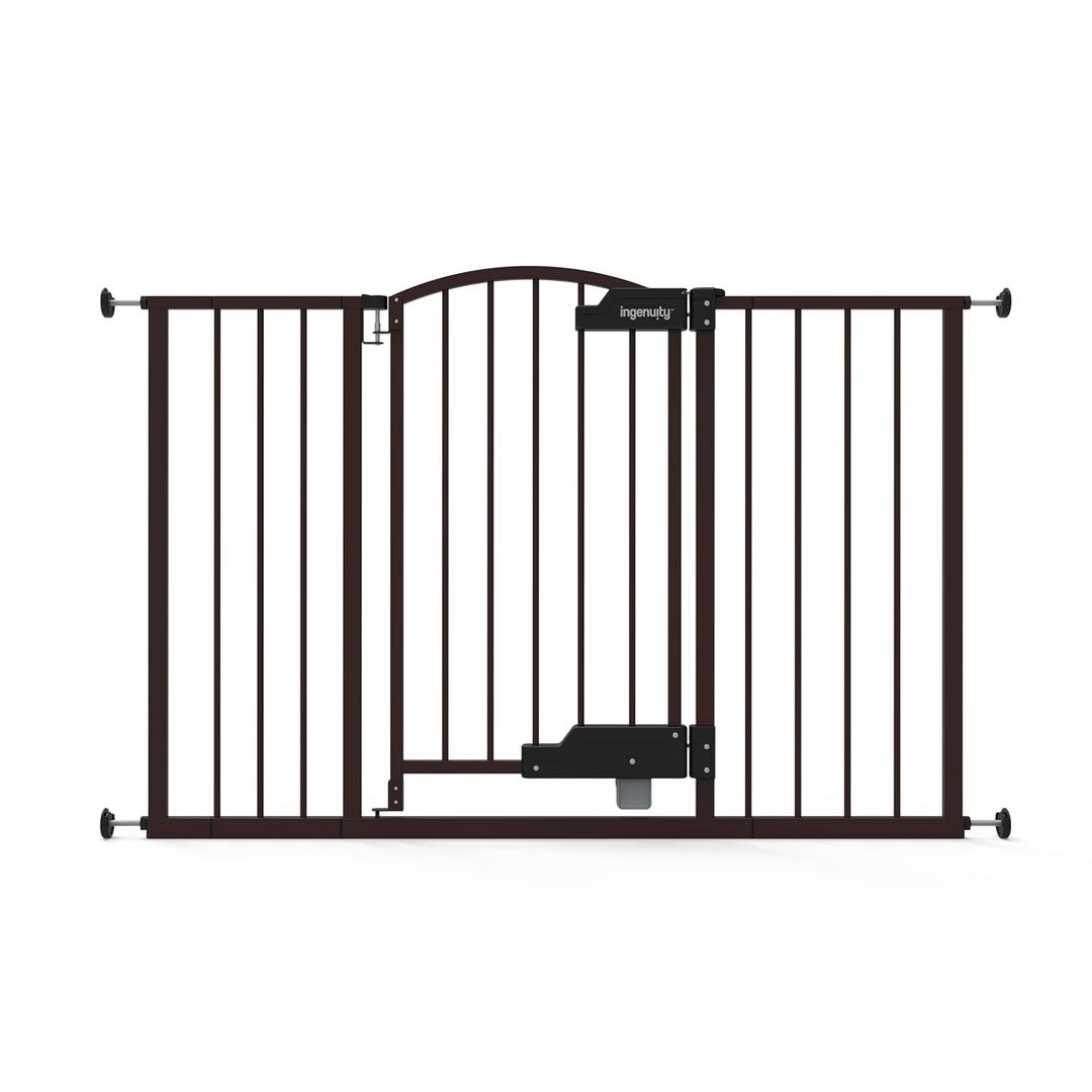 Ingenuity Easy Open Baby Gate & Dog Gate, Hands-Free Open Patent-Pending Foot Pedal, 27.5"-52" Wide, 28" Tall, Hardware or Pressure Mounted, Install in Doorway, Bottom of Stairs, or Wall - Espresso