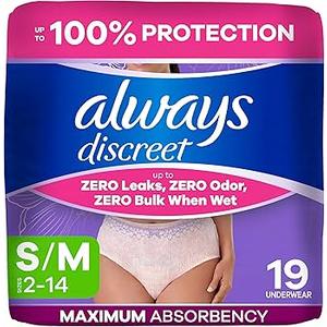 Always Discreet Adult Diapers for Women, Incontinence Underwear, Postpartum Essentials, Disposable Briefs, Max Absorbency, Bladder Leak Protection, Small/Medium, 32ct