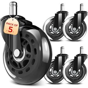COMHOMA 5PCS Office Chair Wheels, Upgraded Heavy Duty Caster Wheel for Gaming Chairs, 4.5 Inch Smooth & Silence Rubber Wheels Fits Most Chair Replacement, Safe Casters for All Floor Carpet