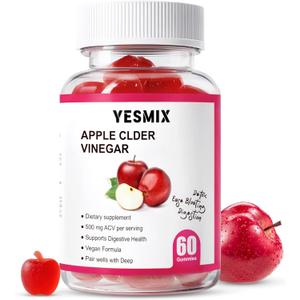 2 x Apple Cider Vinegar Gummies - with Vitamin B12 - Non-GMO - Gluten-Free - Apple Flavor Gummies for Adults 60 Count