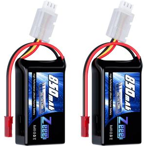 Zeee 2S Lipo Battery 850mAh 7.4V 50C Soft Pack RC Battery with JST Connector for FPV Drone Quadcopter Airplane RC Boat Helicopter RC Car RC Models(2 Pack)