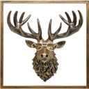 JJALIGHTS Animal Heads Wall Decor Resin Animals Sculptures Head Wall Hanging Decoration Imitation Copper vintage Wall Sculpture for Living Room Bedroom Office(Deer, include metal frames)