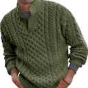 Bbalizko Mens Stand Collar Pullover Sweater Cable Knitted Chunky Winter Fashion Buttons Twisted Thermal Sweaters, XXL