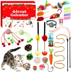 Cat Advent Calendar 2025, 24 Days Christmas Countdown Calendar with Assorted Interactive Cat Toys for Indoor Kitten Cats Pet Surprise Xmas Gifts for Cat Lovers Women
