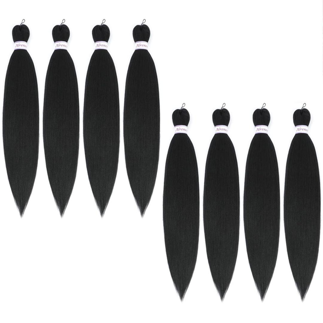 Alrence Pre Stretched Braiding Hair Long Braid 24 Inch 8 Packs Professional Braiding Hair Extensions Synthetic Crochet Twist Braids (24 Inch, 1B#)