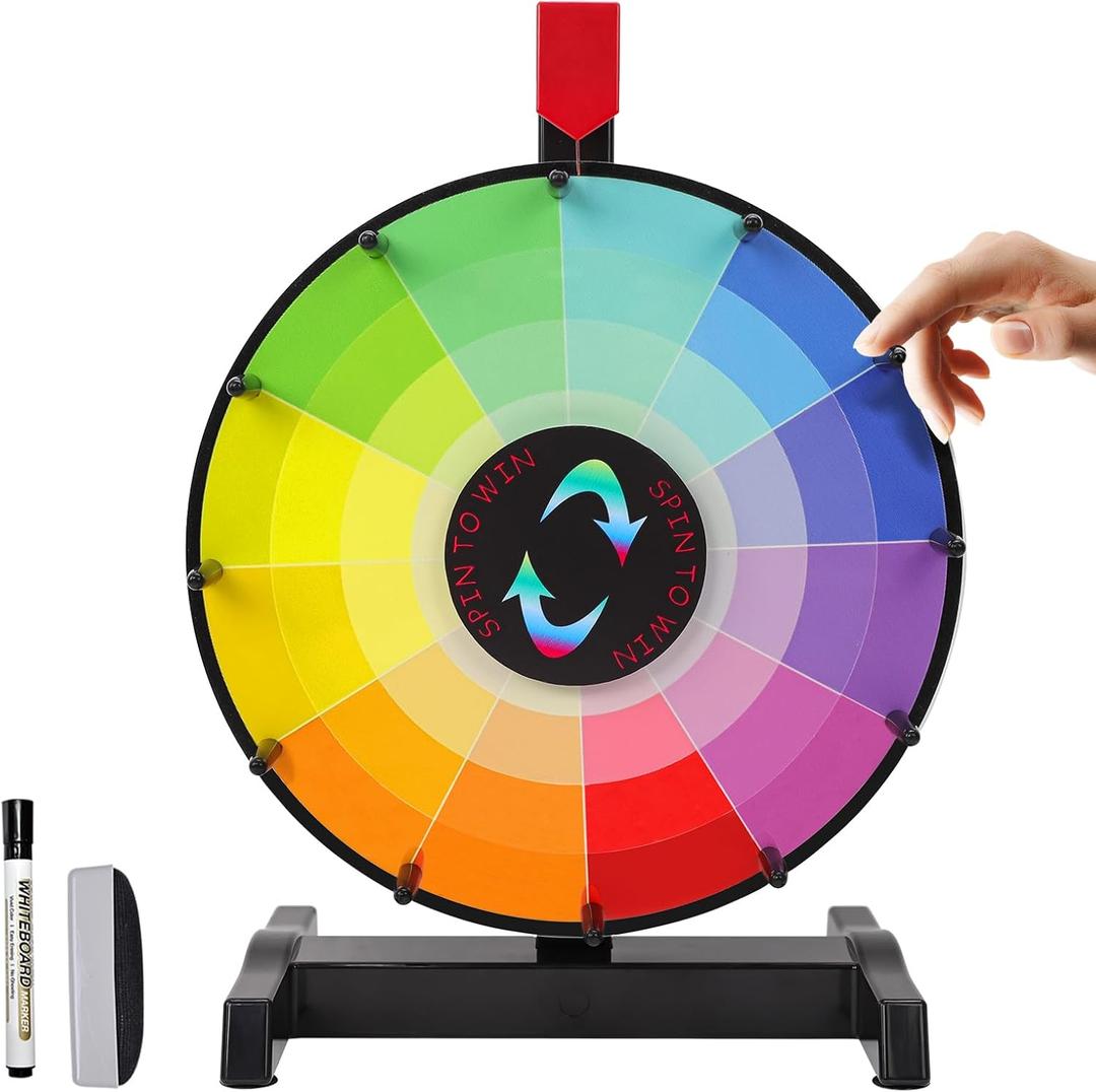 iElyiEsy 12" Prize Wheel 12 Slots Tabletop Spinning Wheel for Prizes with Stand, Dry Erase Marker and Eraser for Trade Show Carnival Party Pub Fortune Game