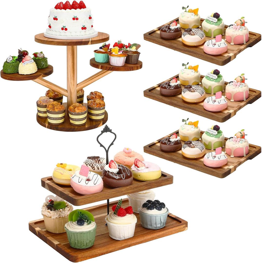 Havawish 5 Pcs Dessert Stand Set 2 Tier Cake 4 Tier Cupcake Tower Trays
