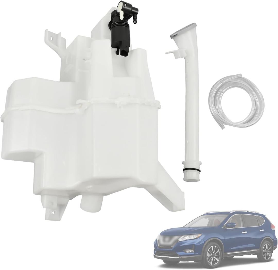 Windshield Washer Reservoir Tank 28910-6FL0A Compatible with Nissan Rogue 2017-2020 Windshield Washer Fluid Reservoir Tank Bottle w/Inlet Cap Water Pump Replace 289106FP0A, NI1288184