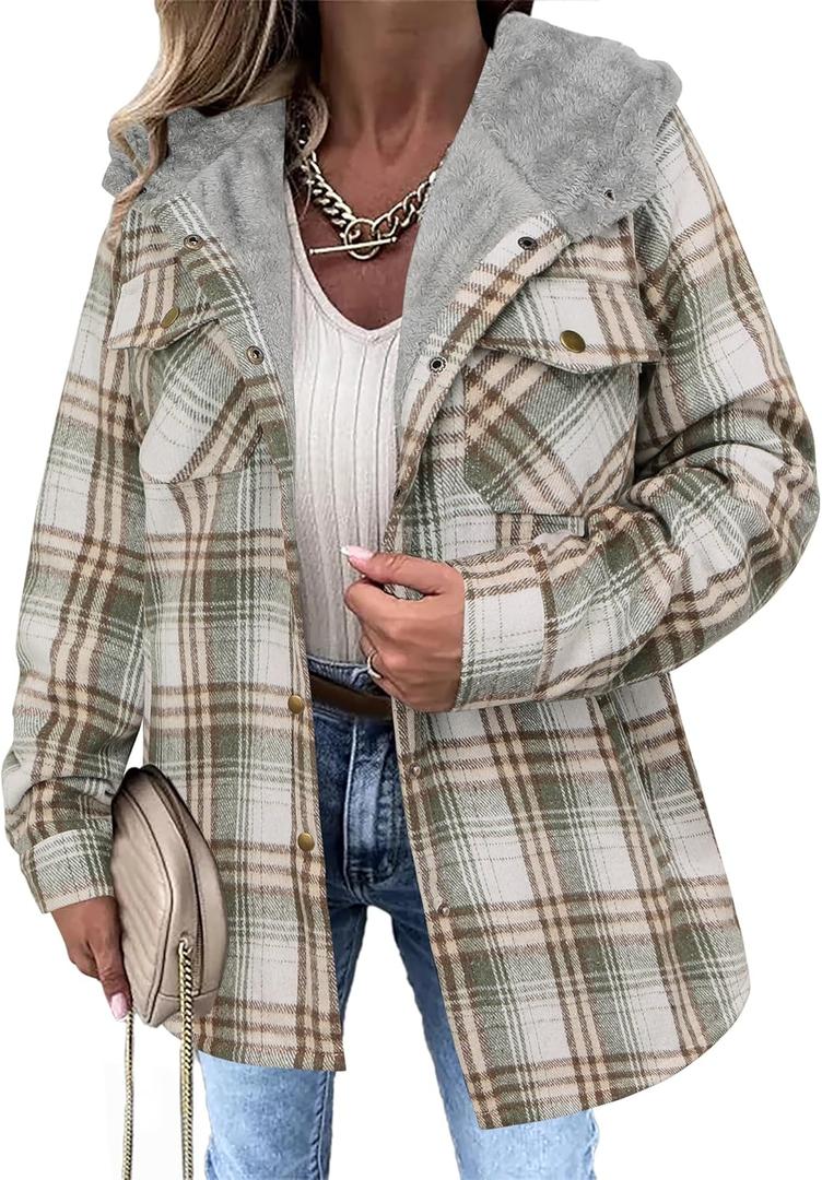 Zeagoo Women's Casual Jackets Sherpa Hooded Shacket Jacket Winter Warm Fleece Lined Outwear Coats with Pockets, XL (Grey)