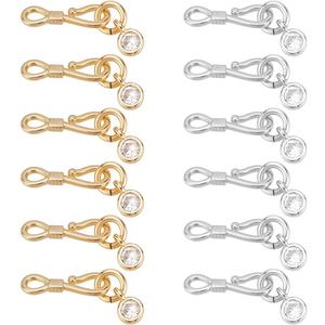 PH PandaHall 12pcs 14K Gold Plated S-Hook Clasps Silver Jewelry Clasp with Clear Cubic Zirconia Charm Necklace Connector Clasps Brass Hook Connectors for DIY Jewelry Necklace Bracelet Making