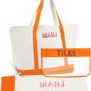3 Pcs Empty Mahjong Canvas Bag Gift Embroidered American Mahjong Set Incl Tiles Bag and Racks & Pushers Drawstring Bags(Orange,Regular)
