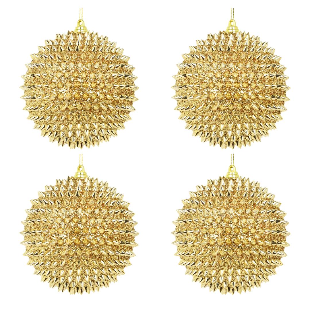 Spiked Glitter Christmas Ornaments, 4PCS 4.33" Handcrafted Cone Stud Ball Decorations in Punk Rock Gothic & Modern Glam Style, Shatterproof Christmas Tree and Holiday Decor for Home Party or Gift