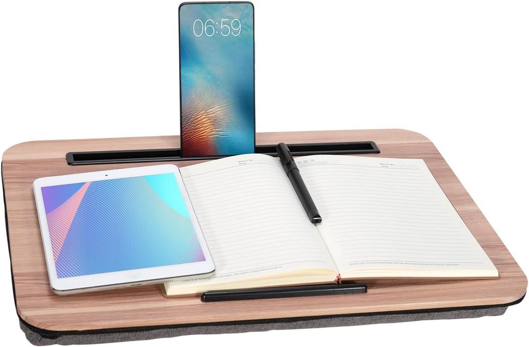 Portable Laptop Desk Fits Up to 16 Laptops, with Tablet Slot, Built-in Cushion, Great for Home & Office,Lap Desk for Laptop,Lap Desk with Cushion (Warm Brown, Medium)