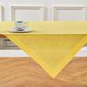 Solino Home Linen Square Tablecloth 52 x 52 Inch - 100% Pure Linen Chambray Lemon Yellow Table Throw - Athena, Machine Washable Tablecloth for Summer