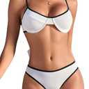 ZAFUL Women's Ribbed Underwire Bikini Set High Cut Colorblock V Notch Swimwear Printed High Leg Swimsuit, Size S